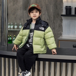 贝肽斯款童装儿童羽绒服男女童拼色外套中小童加厚款可脱帽羽绒服