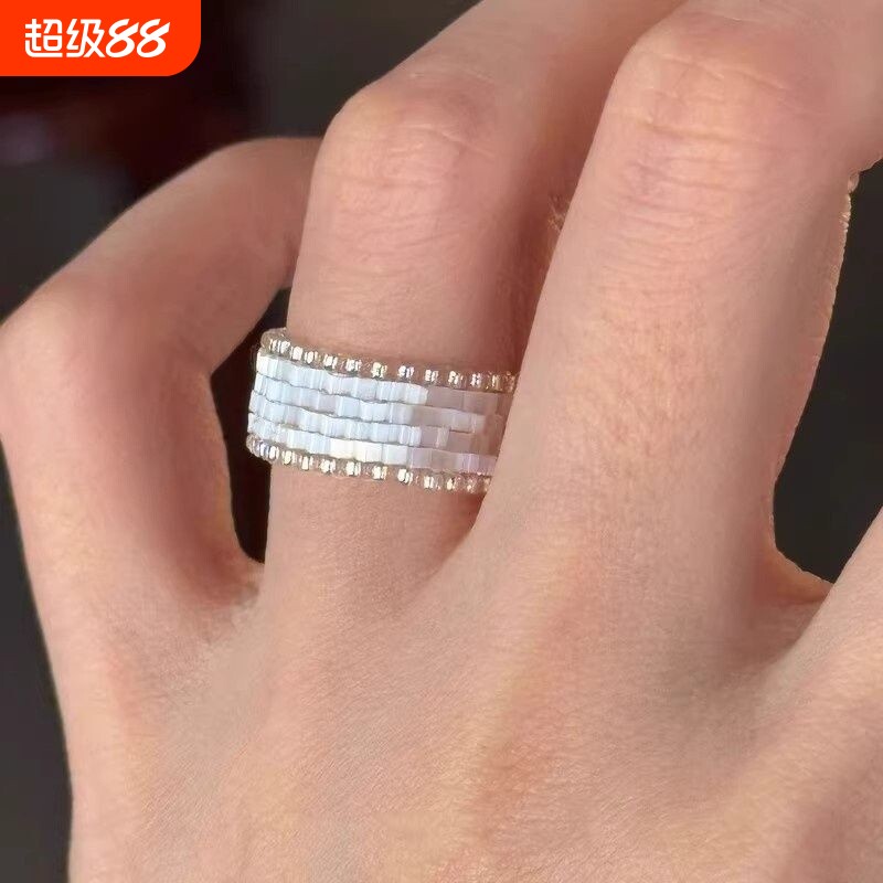 复古缎面小米珠戒指女小众设计轻奢高级感食指戒简约精致百搭指环图片