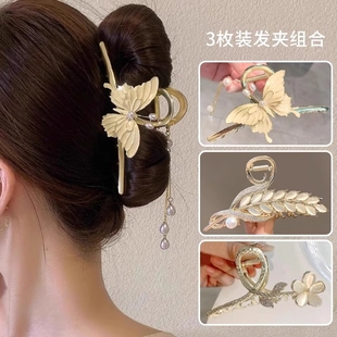 高端夹子头饰高级感轻奢风 花朵发夹女后脑勺麦穗流苏抓夹2025新款