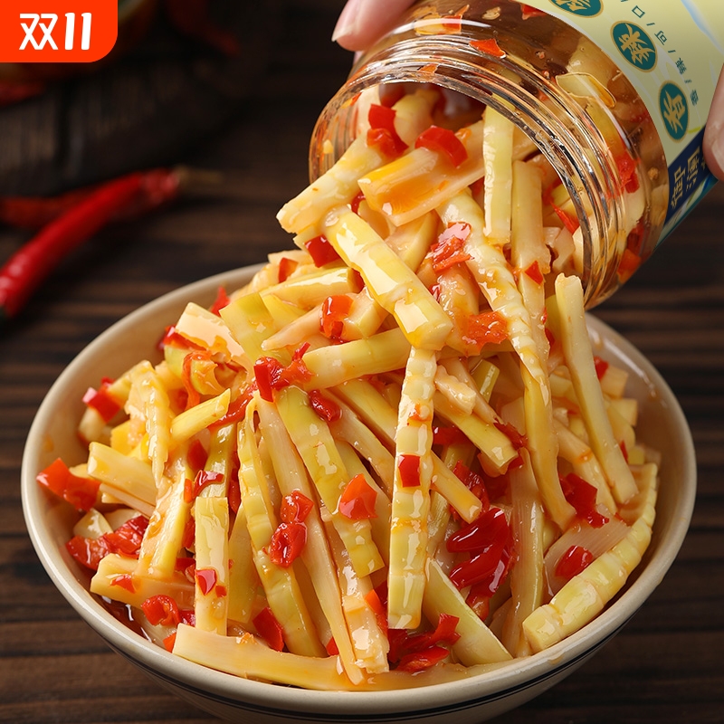 湖南香辣笋丝下饭菜开胃菜特产新鲜红油竹笋笋子酸菜开味瓶装