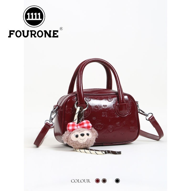 小众高级感可爱压花手提包包女复古百搭流行单肩斜挎包潮红色