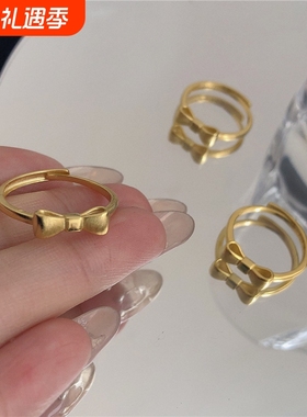 简约甜美蝴蝶结戒指~哑金高级感