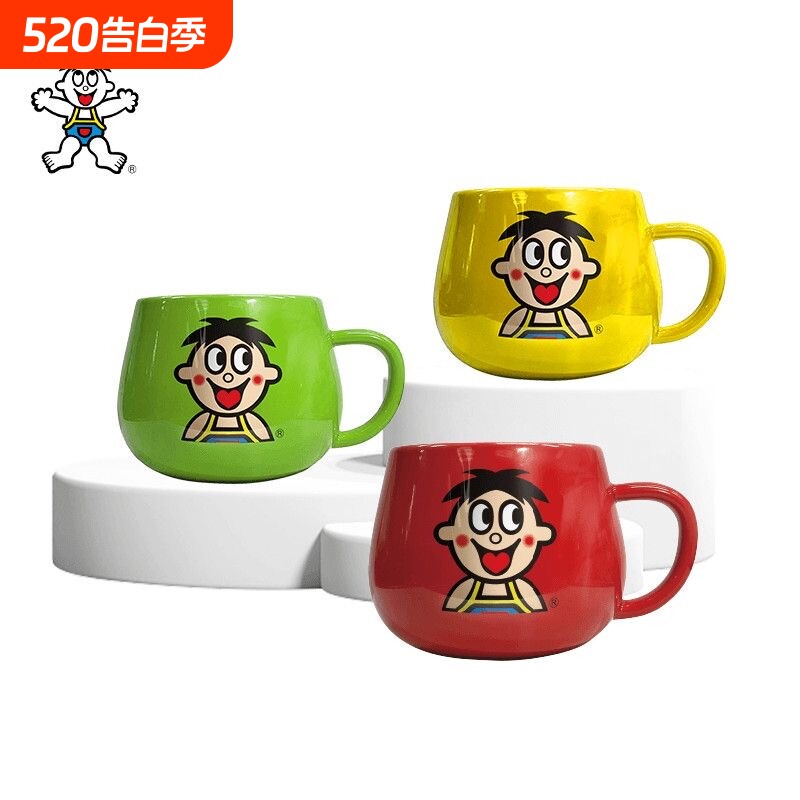 旺仔红色马克杯水杯可爱旺旺周边牛奶杯咖啡杯陶瓷杯子高颜值