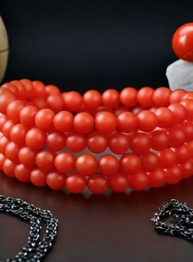 平替收藏级满色满肉仿保山南红手串玛瑙手链原矿佛珠柿子红三圈