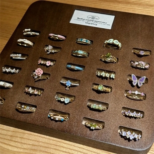 小众925银彩色珐琅戒指女ins风花朵蝴蝶高级感轻奢不掉色开口指环