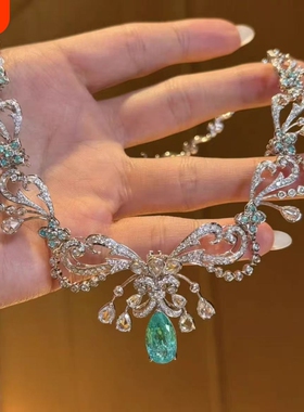 复古重工满钻水滴吊坠项链女高级轻奢新娘晚宴锁骨链精致气质名媛