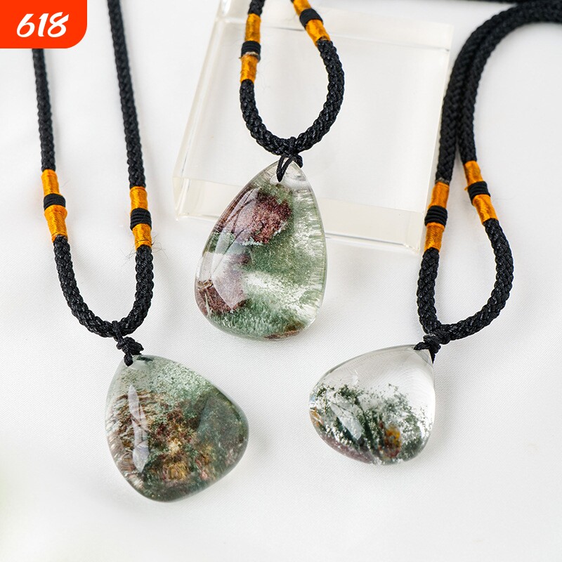 天然彩幽灵绿幽灵水滴吊坠 红幽灵水晶原矿石项链饰品挂件水滴形