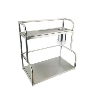 加厚不锈钢厨房置物架免打孔调料台面多层多功能落地百货挂钩桌面