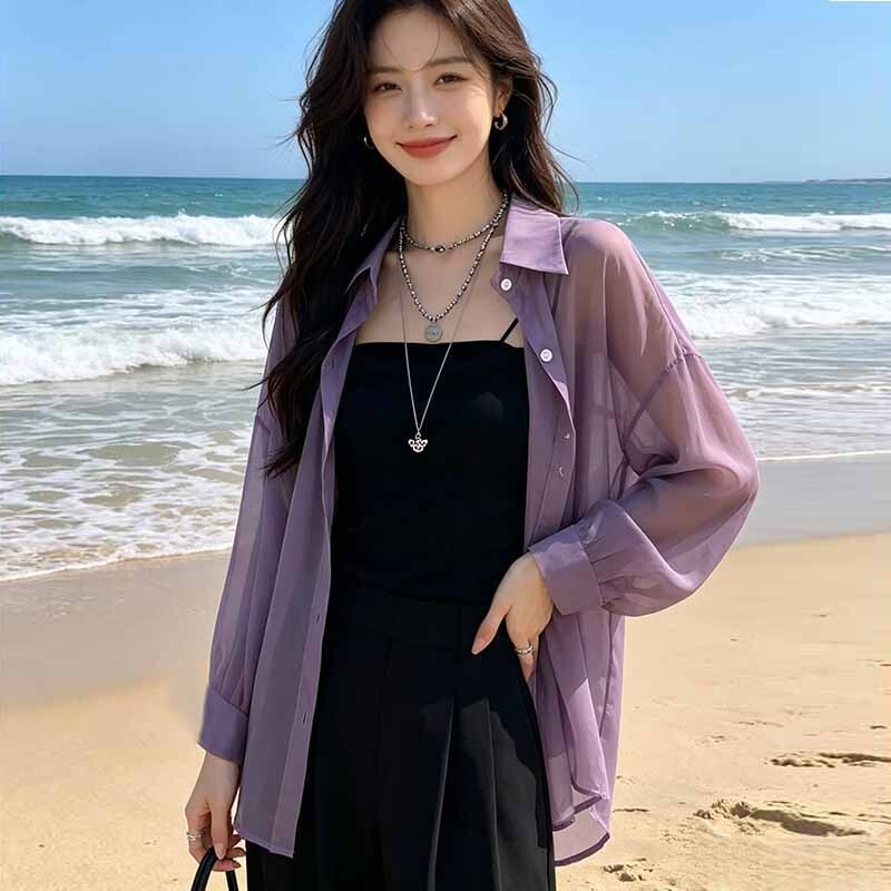 珠光纱雪纺防晒衣衬衫女图片