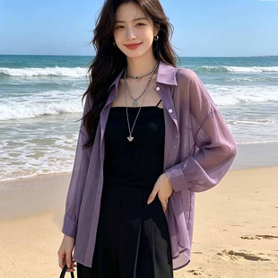 白色衬衫女夏季2026新款雪纺长袖宽松罩衫薄纱衬衣薄款防晒服外套