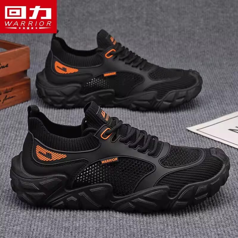 回力男鞋夏季透气网面运动鞋男士防滑耐磨网鞋休闲跑步鞋轻便黑色