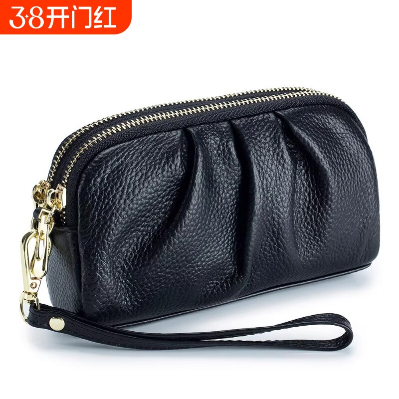 时尚真皮手拿包女款妈妈手拎包双层大容量手包新款拉链手机包零钱