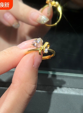 新中式甜美少女金色蝴蝶结戒指