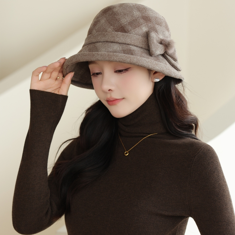 秋冬款中老年帽子洋气盆帽妈妈帽毛呢女帽保暖防寒防风卷边奶奶帽