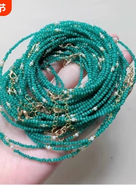 绿猫眼尖晶项链女款锁骨链 祖母绿色尖晶 实物很好看 2mm左右小珠