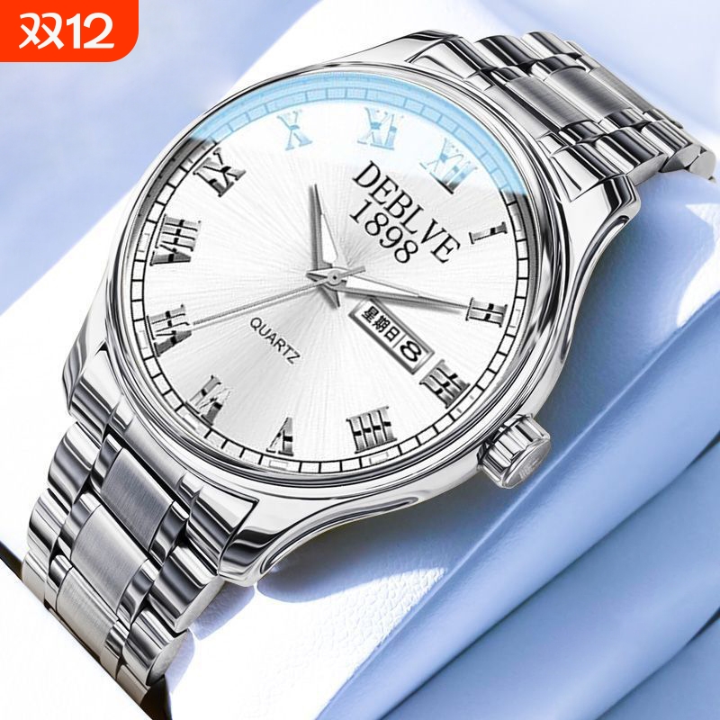 男款手表全自动非机械表正品名牌钢带商务防水石英腕表高级感男士
