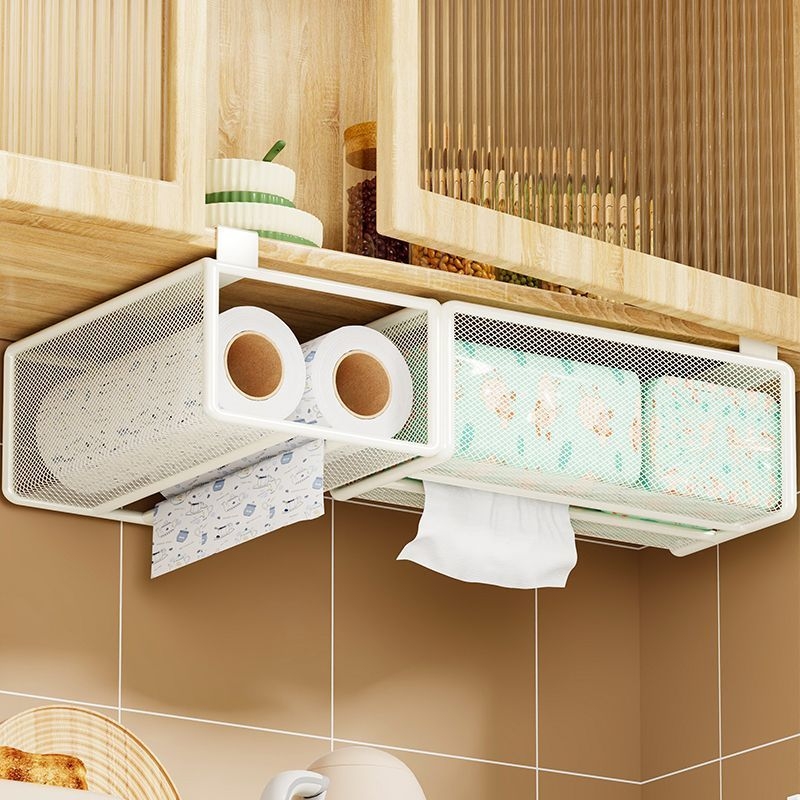 厨房纸巾架免打孔橱柜悬挂置物湿巾卷纸收纳挂架子桌下抽纸盒神器