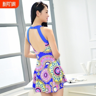厂家飘尔舒连体平角泳衣女加肥加大裙式 女清新泳衣1655 泳装