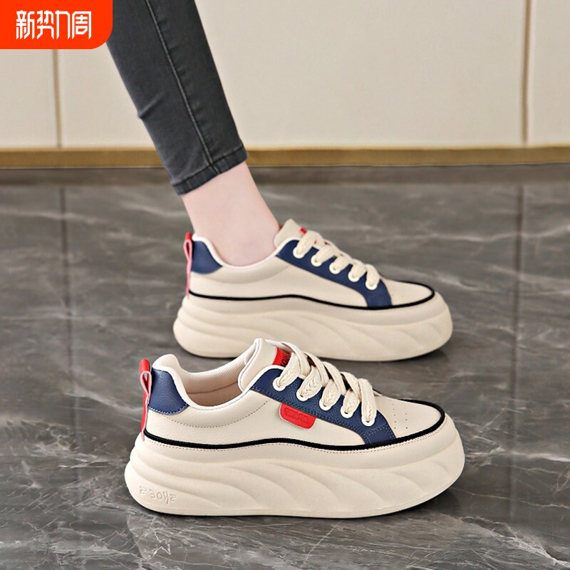 蜘蛛王女鞋板鞋2026新款春季爆款真皮厚底松糕小白鞋34码软底运