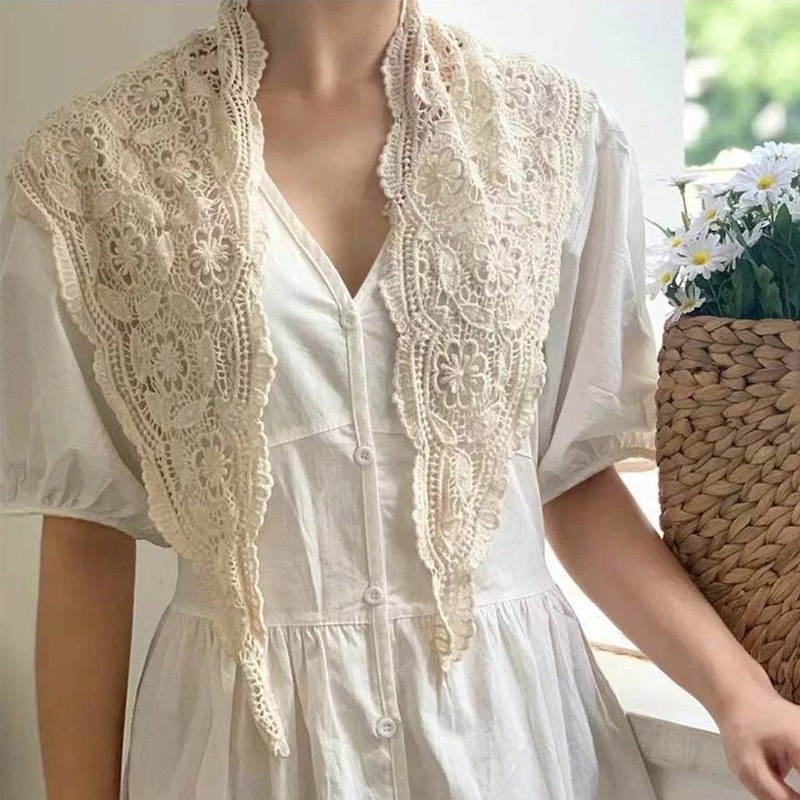 勾花镂空三角巾披肩时尚优雅春秋百搭休闲护肩外搭小领巾 AL216