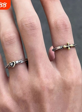 开口十字架军花浮雕戒指女复古时尚简约韩版指环嘻哈食指戒