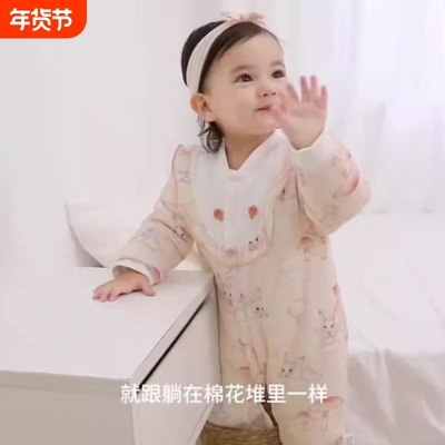 婴儿夹棉连体衣宝宝外出棉服哈衣纯棉加厚150g爬服冬季衣服贴身
