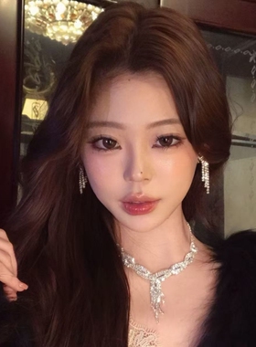 轻奢千金感满钻交错流苏项链耳钉酒会设计感颈链高级感锁骨链简约