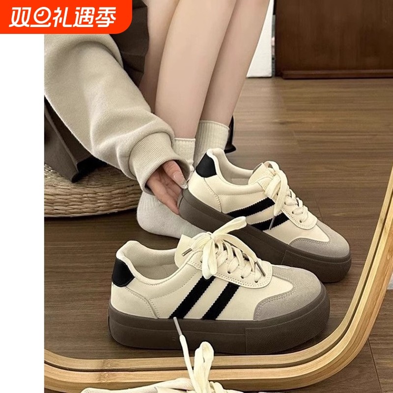 德训鞋女鞋厚底小白鞋复古阿甘鞋