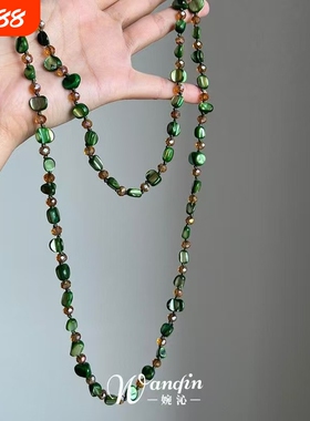 「」森系双层绿色不规则贝壳项链独特小众田园风春夏锁骨链女多层
