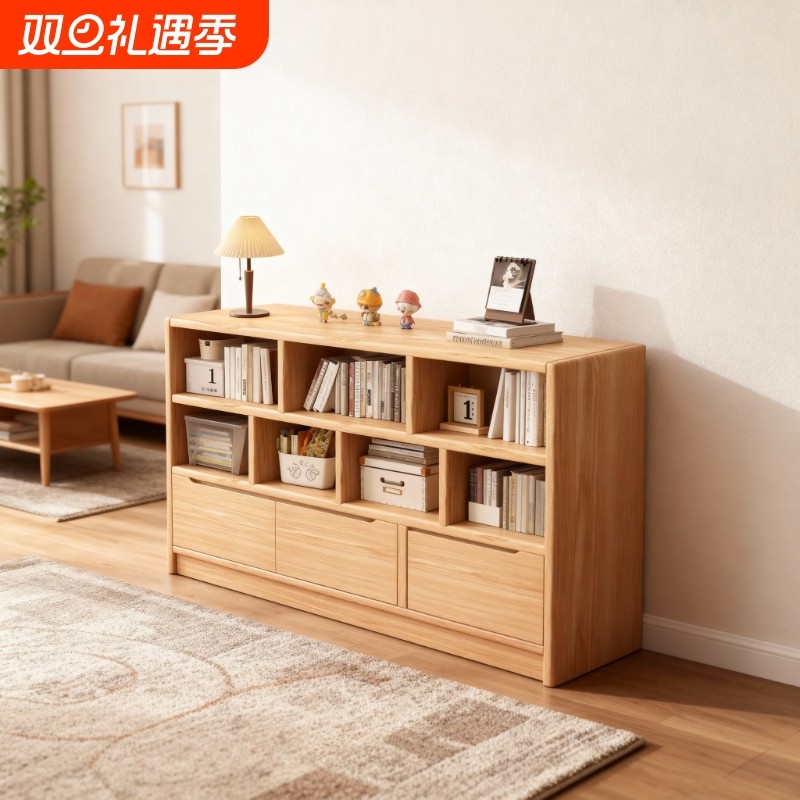 书架落地置物架收纳带柜门书柜储物柜一体矮柜客厅多层置物小柜子