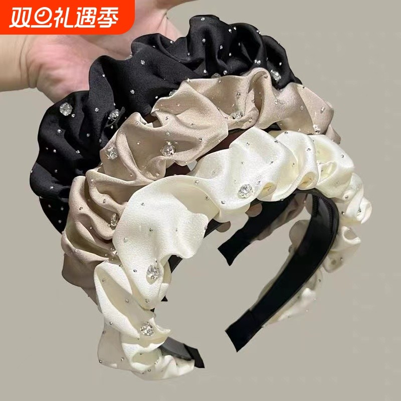 满天星高颅顶褶皱发箍2024新款复古法式网红压发发卡气质头箍头饰