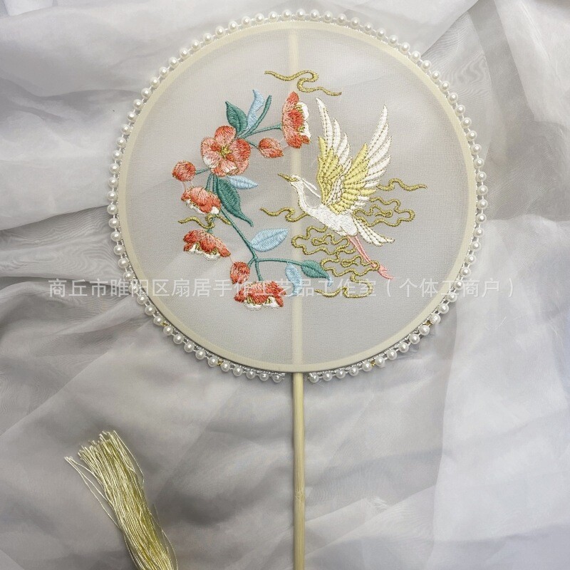 古风宫扇刺绣绣花长短柄儿童成人团扇汉服旗袍跳舞蹈走秀拍照圆扇