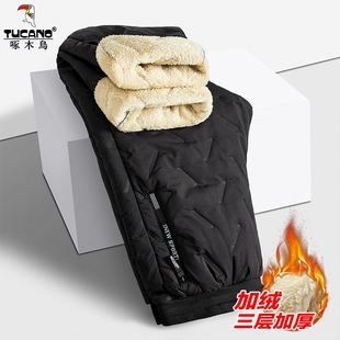 男款 外穿防风保暖羊羔绒裤 冬季 冲锋裤 子男 加绒加厚男士 啄木鸟棉裤