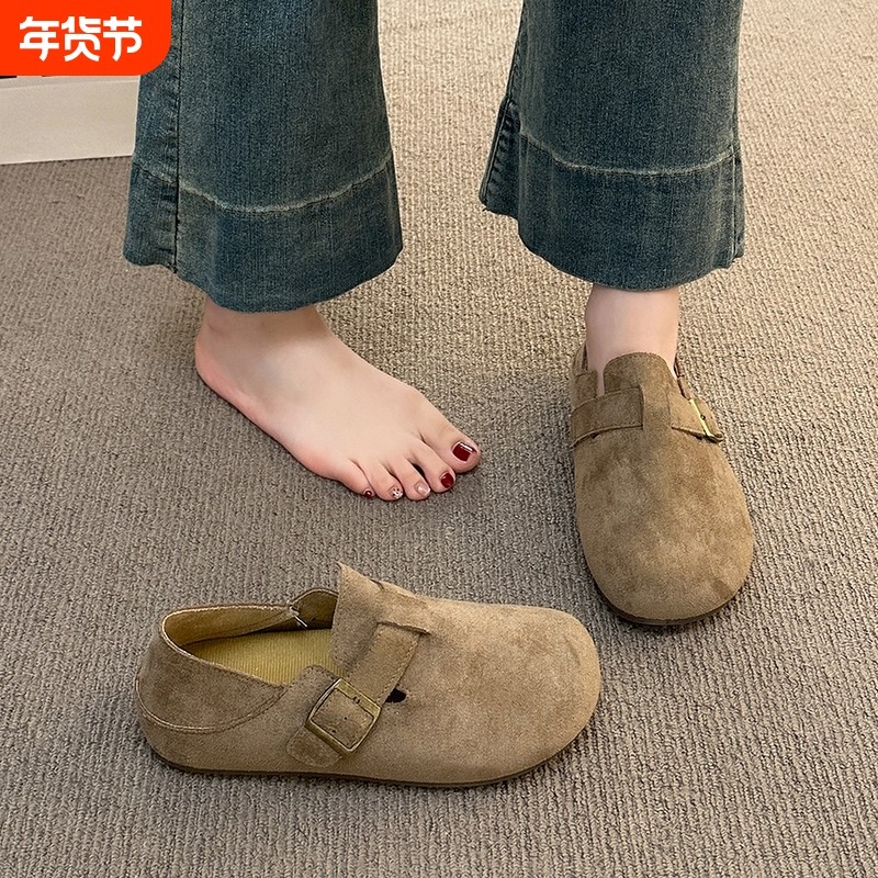 香港真皮平底全包勃肯鞋女2026春季新款爆款一脚蹬豆豆鞋休闲单鞋,女鞋,勃肯鞋/软木鞋,淘宝优惠券,粉丝福利购,淘宝优惠卷