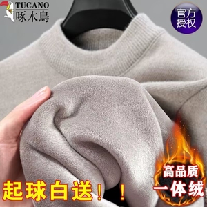 啄木鸟半高领加绒加厚男士毛衣冬季新款2024保暖一体绒打底针织衫