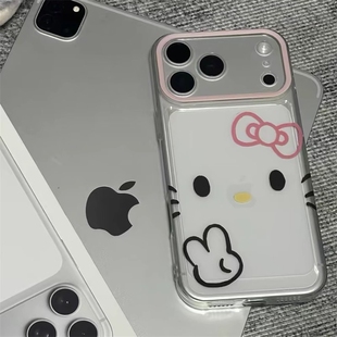 卡通比耶Kitty猫表情适用苹果17promax手机壳iPhone16pro新款15创意14透明13女12可爱xr少女心x全包防摔软壳
