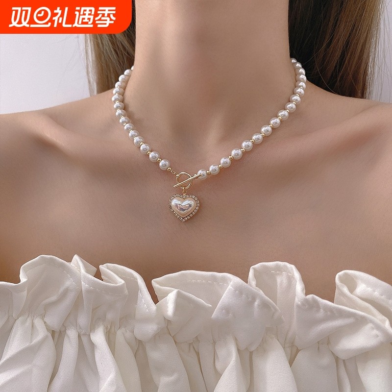 珍珠项链女轻奢爱心2023年新款潮小众设计感锁骨链高级感气质颈链