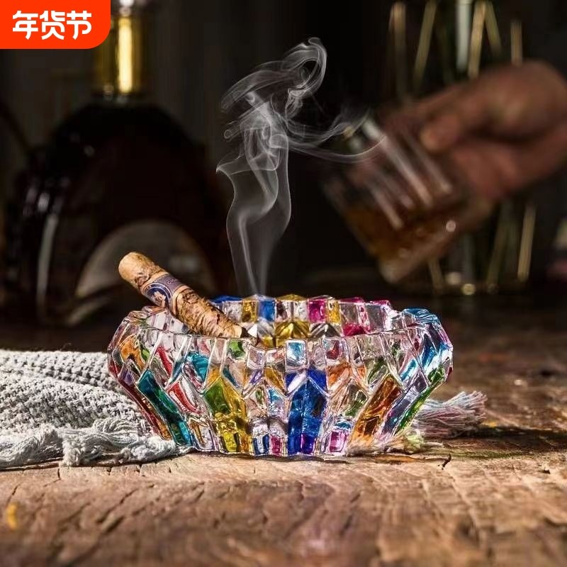 弗莱文茨水晶玻璃手绘条纹烟灰缸家用烟灰缸个性烟灰缸