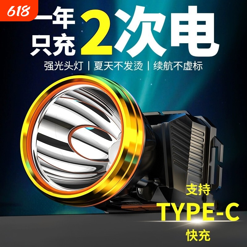 头灯2026新款强光充电超亮户外头戴式感应夜钓鱼专用照明小手电筒
