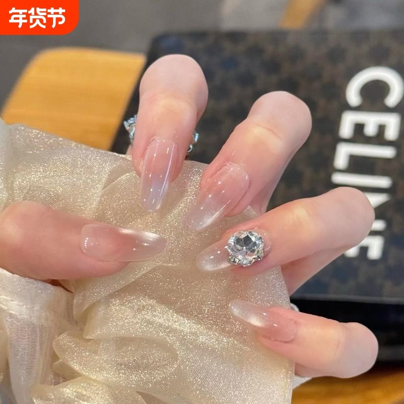 新年款克拉恋人显白追光猫眼带钻手工穿戴甲美甲贴片冰透高级感,彩妆/香水/美妆工具,穿戴甲/甲片,淘宝优惠券,粉丝福利购,淘宝优惠卷