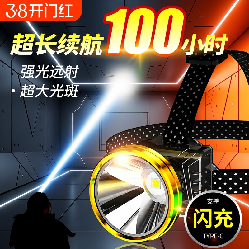 头灯强光超亮充电头戴式照明灯夜钓鱼专用矿灯新款户外手电筒防水