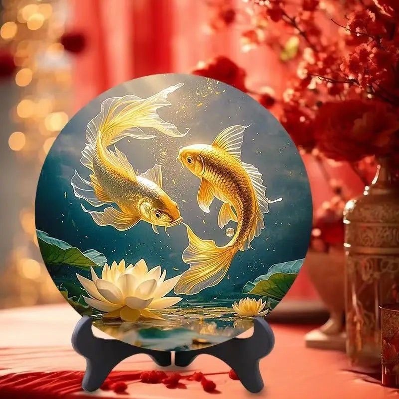 锦鲤圆盘招财摆件年年有余装饰品旺宅玄关客厅摆件家居饰品摆件