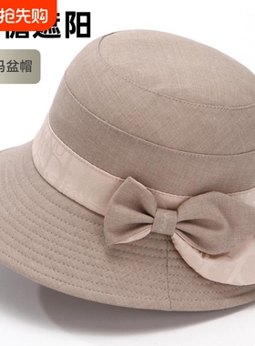 中老年人帽子女春秋妈妈盆帽布帽渔夫帽夏季薄款遮阳可折叠红色