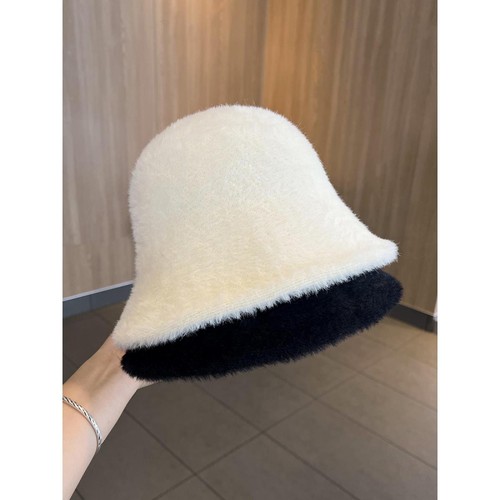 韩版毛绒渔夫帽子女秋冬季保暖显脸小针织水桶帽时尚文艺白色盆帽