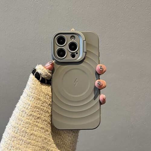 高级波漾纹精孔磁吸适用苹果15promax手机壳iPhone16镜头支架14个性13小众16pm潮流14pro防摔壳创意保护全包