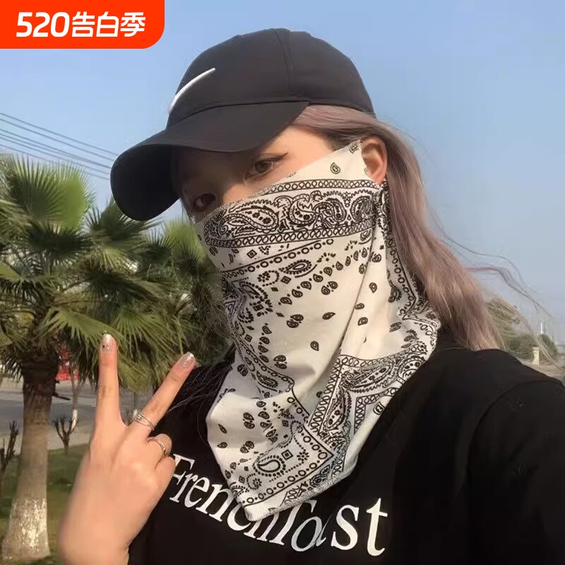 2026防晒面罩男女冰丝挂耳护颈围脖夏天遮阳脸罩腰果花骑行面巾潮