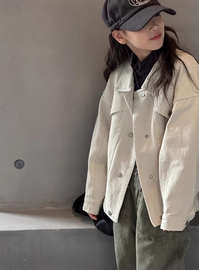 童装女童春秋季新款宽松牛仔外套洋气儿童韩版夹克上衣潮薄款白色