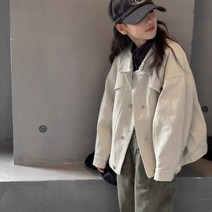 童装女童春秋季新款宽松牛仔外套洋气儿童韩版夹克上衣潮薄款白色