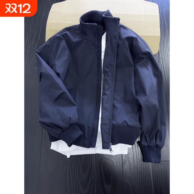 藏青色立领飞行员夹克男款外套
