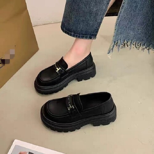 意尔康心选厚底乐福鞋女2026新款秋季女鞋一脚蹬英伦风小皮鞋黑色
